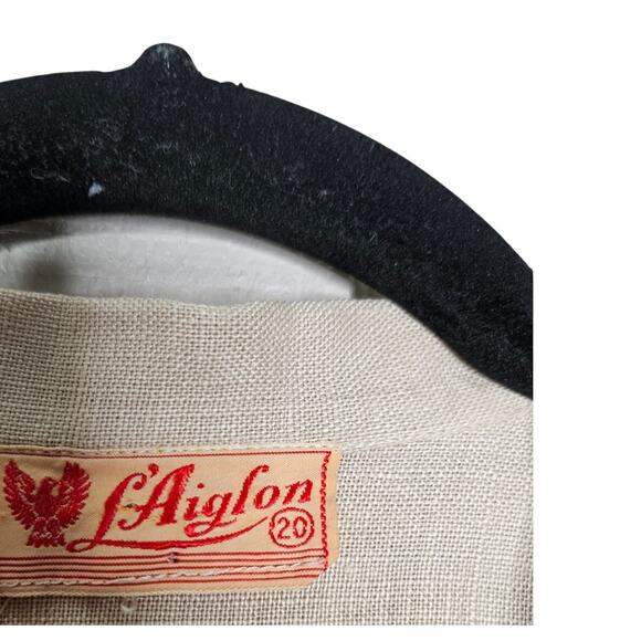 Vintage 50s L'Aiglon Linen Embroidered Shirt Dress Tan Orange Floral Button - Picture 4 of 5